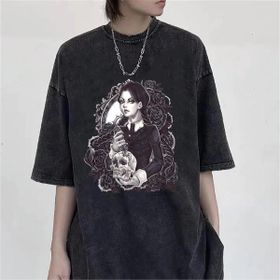 Touz Moda Wednesday Unisex Eskitme Yıkamalı Antrasit Unisex T-Shirt