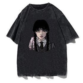 Touz Moda Wednesday Unisex Eskitme Yıkamalı Antrasit Unisex T-Shirt