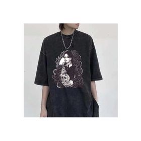 Touz Moda Wednesday Unisex Eskitme Yıkamalı Antrasit Unisex T-Shirt