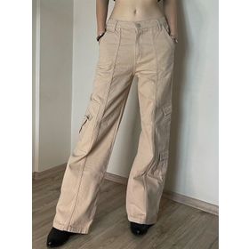 Touz Moda Y2K Krem Rengi Kargo Kadın Pantolon