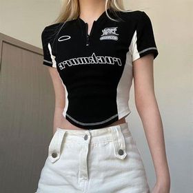 Touz Moda Y2k Rock More Zip Fermuarlı Siyah Kadın Crop