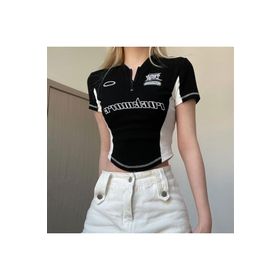 Touz Moda Y2k Rock More Zip Fermuarlı Siyah Kadın Crop