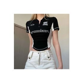 Touz Moda Y2k Rock More Zip Fermuarlı Siyah Kadın Crop
