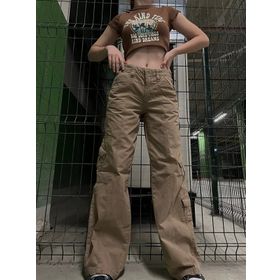 Touz Moda Y2K Süt Kahve Kargo Kadın Pantolon