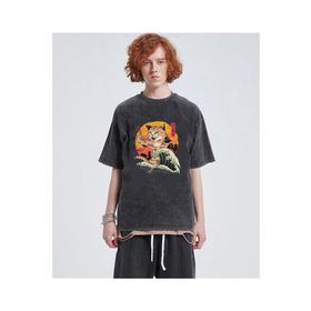 Touz Moda Yıkamalı Artist Cat Unisex Eskitme T-shirt