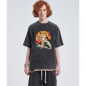 Touz Moda Yıkamalı Artist Cat Unisex Eskitme T-shirt