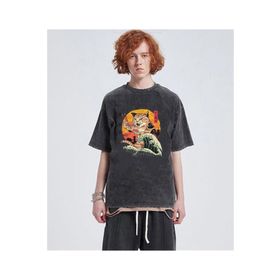 Touz Moda Yıkamalı Artist Cat Unisex Eskitme T-shirt