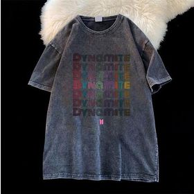 Touz Moda Yıkamalı BTS Dynamite Unisex Eskitme T-shirt
