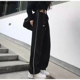 Touz Sy62727 Harajuku Zip Detail Black Tracksuit Oversize Siyah Kadın Eşofman Altı