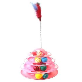 Tower Of Tracks 24x13 cm Pembe 4 Katlı 7 Toplu ve Tüylü Yuvarlak Kedi Oyuncağı