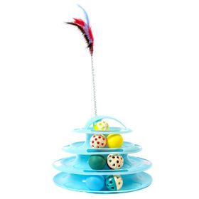 Tower Of Tracks 24x13 cm Turkuaz 4 Katlı 7 Toplu ve Tüylü Yuvarlak Kedi Oyuncağı