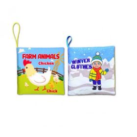 Tox E124 E119 Çiftlik Hayvanları ve Kışlık Giysiler İngilizce 2 Bez Kitap Eğitici Oyuncak