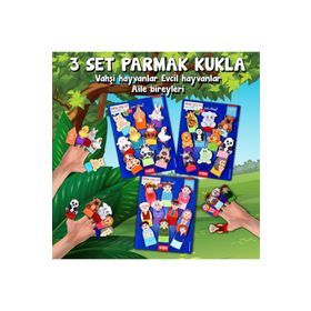 Tox Evcil Vahşi Hayvanlar ve Aile Bireyleri T772 T782 T752 3 Set 30 Parça Parmak Kukla