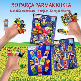 Tox T225 T106 T224 Masal Kahramanları Karagöz Hacivat ve Emojiler 3 Set 30 Parça Parmak Kukla