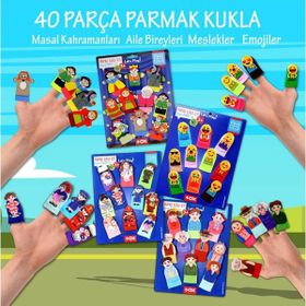 Tox T225 T106 T751 T761 Masal Kahramanları Aile Bireyleri Meslekler ve Emojiler 4 Set 40 Parça Parmak Kukla
