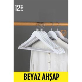 Transformacion 719132 12 Adet Montague Design Beyaz Ahşap Elbise Askısı