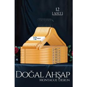 Transformacion 719133 12 Adet Montague Design Natural Ahşap Elbise Askısı