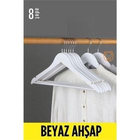 Transformacion 720178 Beyaz Ahşap 8 Adet Elbise Askısı