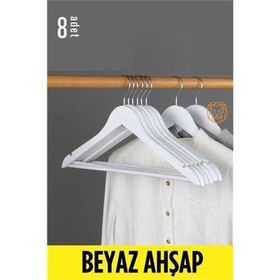 Transformacion 720178 Beyaz Ahşap 8 Adet Elbise Askısı