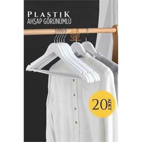 Transformacion 720519 Ahşap Görünüm 20 Adet Beyaz Plastik Askı