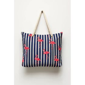 Trend 1102 Flamingo Desen Lacivert Kadın Plaj Çantası