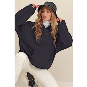 Trend Alaçatı Stili ALC-531-009 Siyah Kadın Sweatshirt