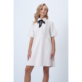 Trend Alaçatı Stili ALC-X14536 Ekru Polo Yaka Yarım Pat Düğmeli Dokulu Kadife Mini Elbise