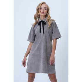 Trend Alaçatı Stili ALC-X14536 Vizon Polo Yaka Yarım Pat Düğmeli Dokulu Kadife Mini Elbise