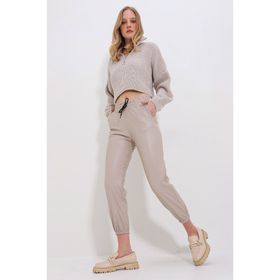 Trend Alaçatı Stili ALC-X7329 Bej Kadın Pantolon