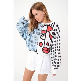Trend Alaçatı Stili MDA-1045 Mavi Kadın Sweatshirt