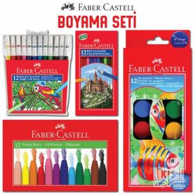 trendbizim Faber Castell 4'lü Boyama Seti 12'li Kuruboya 12'li Suluboya 12'li Pastel Boya 12'li Keçeli Kalem