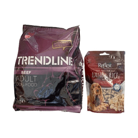 Trendline Biftekli Köpek Maması + Reflex Lambrice Ödül Bisküvi