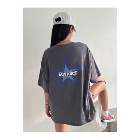 Trendseninle Advance Baskılı Füme Bisiklet Yaka Oversize Kadın T-shirt