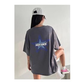 Trendseninle Advance Baskılı Füme Bisiklet Yaka Oversize Kadın T-shirt