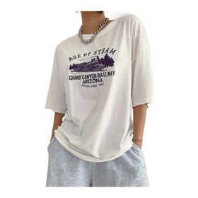 Trendseninle Age Of Steam Baskı Beyaz Oversize Kadın T-shirt