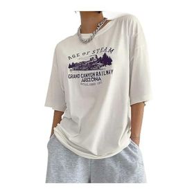 Trendseninle Age Of Steam Baskı Beyaz Oversize Kadın T-shirt