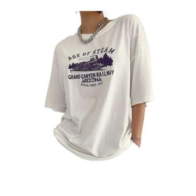 Trendseninle Age Of Steam Baskı Beyaz Oversize Kadın T-shirt