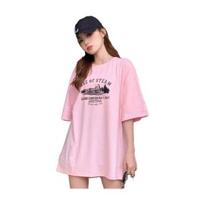 Trendseninle Age Of Steam Baskı Pembe Oversize Kadın T-shirt