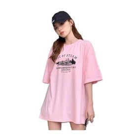 Trendseninle Age Of Steam Baskı Pembe Oversize Kadın T-shirt
