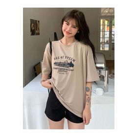 Trendseninle Age Of Steam Baskı Vizon Oversize Kadın T-shirt