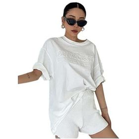 Trendseninle Appreciation Baskılı Beyaz Oversize Kadın T-shirt