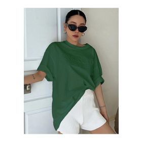 Trendseninle Appreciation Baskılı Nefti Yeşil Oversize Kadın T-shirt