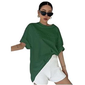 Trendseninle Appreciation Baskılı Nefti Yeşil Oversize Kadın T-shirt