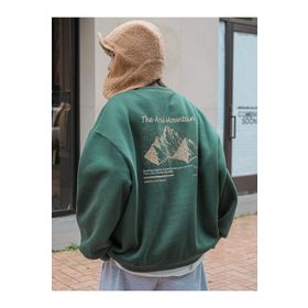 Trendseninle Arid Mountain Baskılı Yeşil Oversize Kadın Sweatshirt