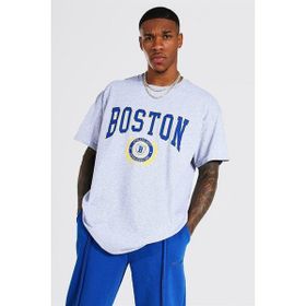 Trendseninle Athltic Baskılı Gri Oversize Erkek T-shirt