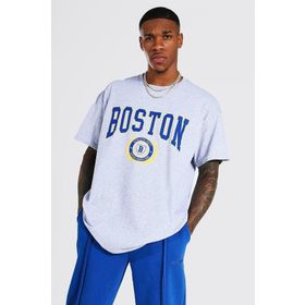 Trendseninle Athltic Baskılı Gri Oversize Erkek T-shirt