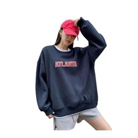Trendseninle Atlanta Baskılı Lacivert Oversize Kadın Sweatshirt