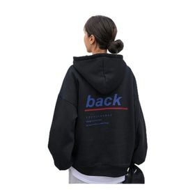 Trendseninle Back Baskılı Siyah Oversize Kadın Sweatshirt