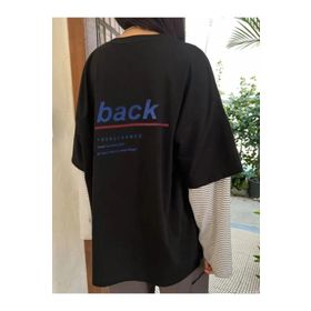 Trendseninle Back Baskılı Siyah Oversize Kadın T-shirt