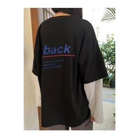 Trendseninle Back Baskılı Siyah Oversize Kadın T-shirt